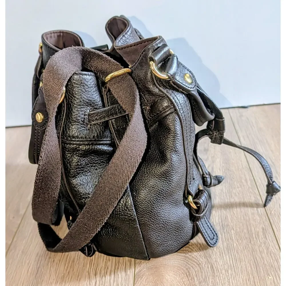 The Sak Kedzie Brown Pebbled Leather Bucket Hobo Bag Gold Hardware